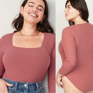 Old Navy Square Neck Ribbed Body Suit- Mauve